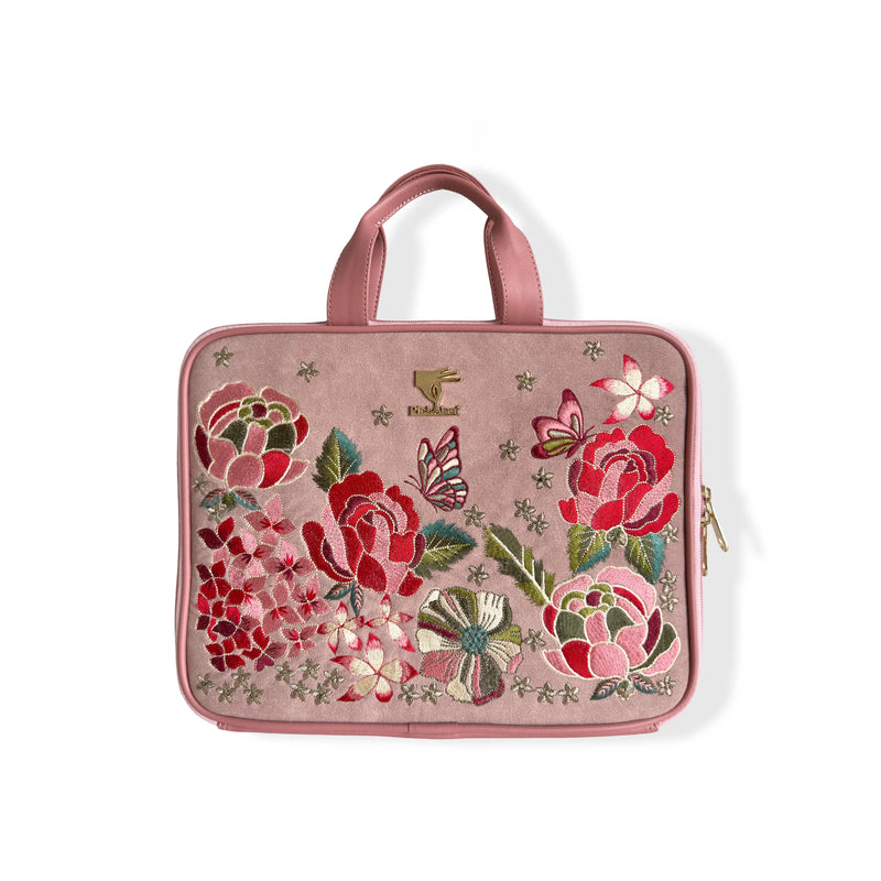 Pink work laptop sleeve 13 to 15 inch for MacBook Air and Pro in vegan leather by PickAleaf with padded protection for daily use