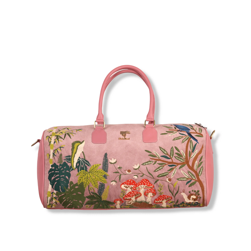 Pink weekender cabin duffel bag for women in cruelty free vegan leather by PickAleaf for carry on travel and short trips