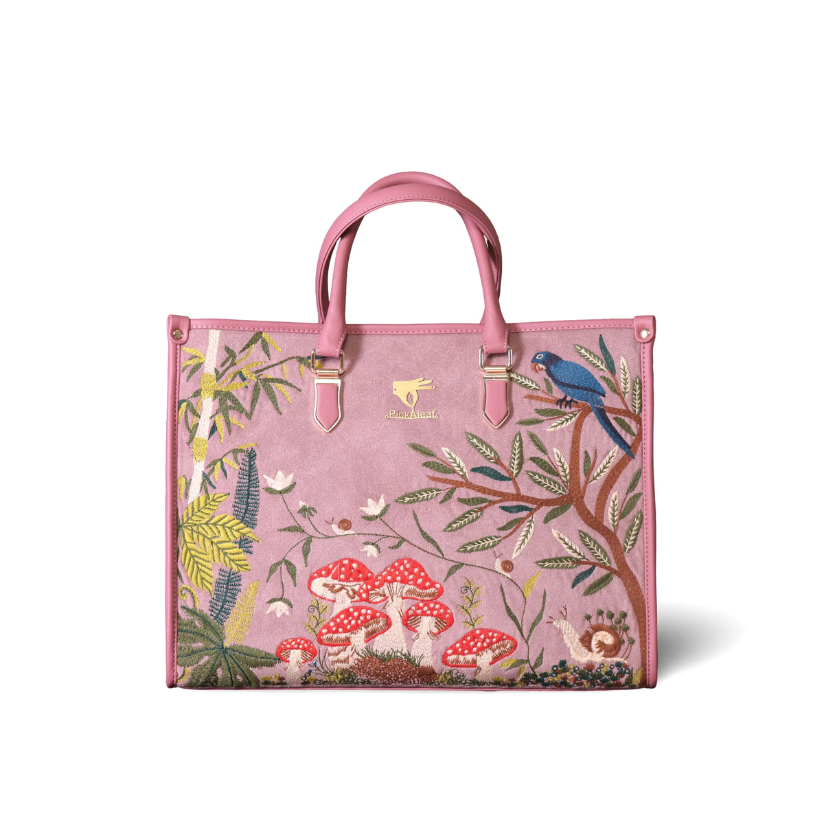 Pink embroidered bridal tote bag for women in cruelty free vegan leather by PickAleaf with spacious interior and organized compartments
