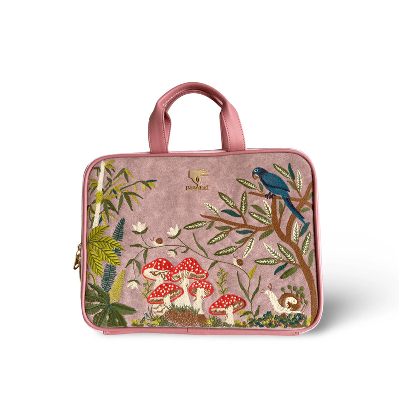 Pink laptop sleeve 13 to 16 inch for ultrabook and MacBook in vegan leather by PickAleaf with padded protection for office use