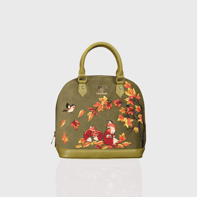 Olive green Autumn Whisper embroidered handbag.