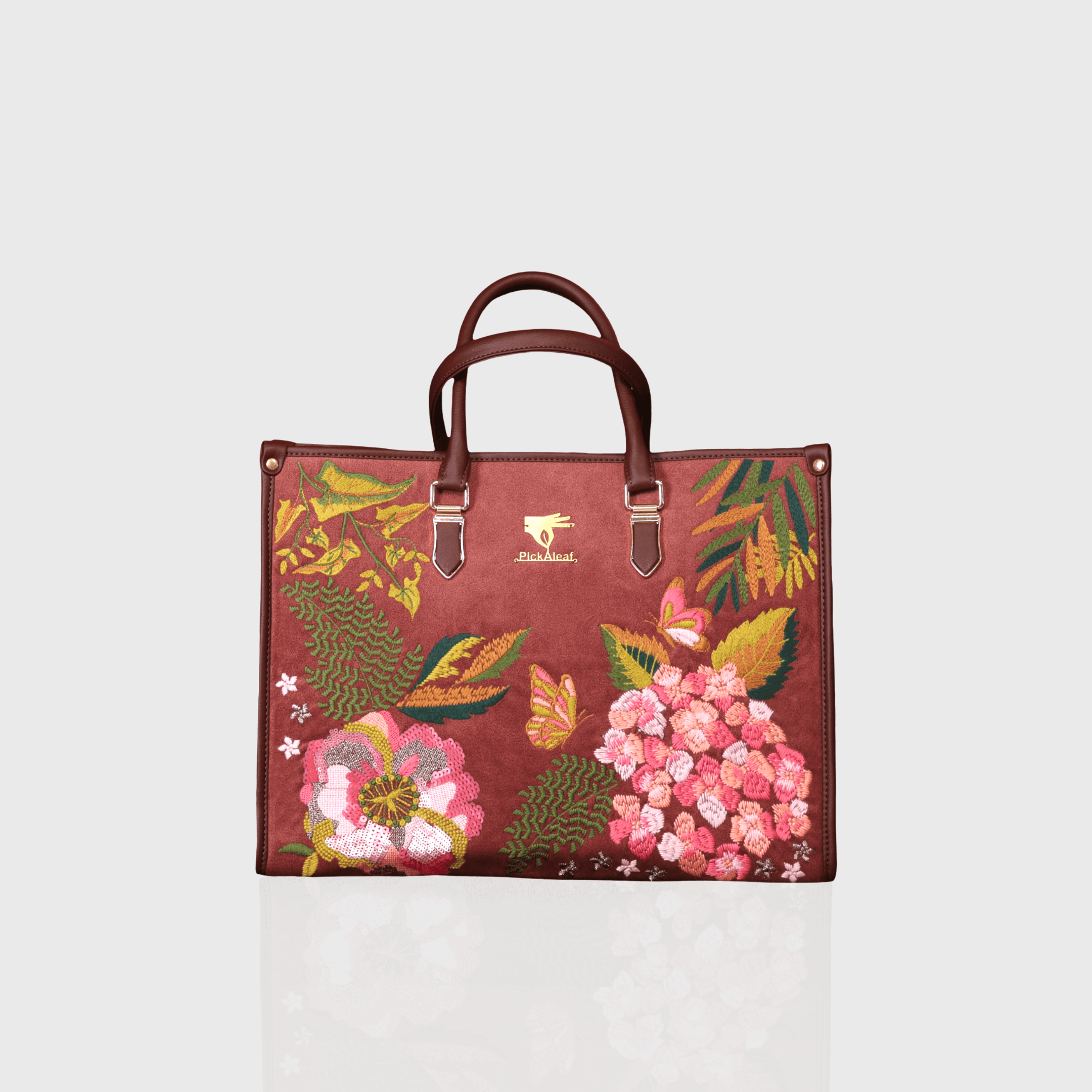 Brown Blossom Wood embroidered shoulder bag.