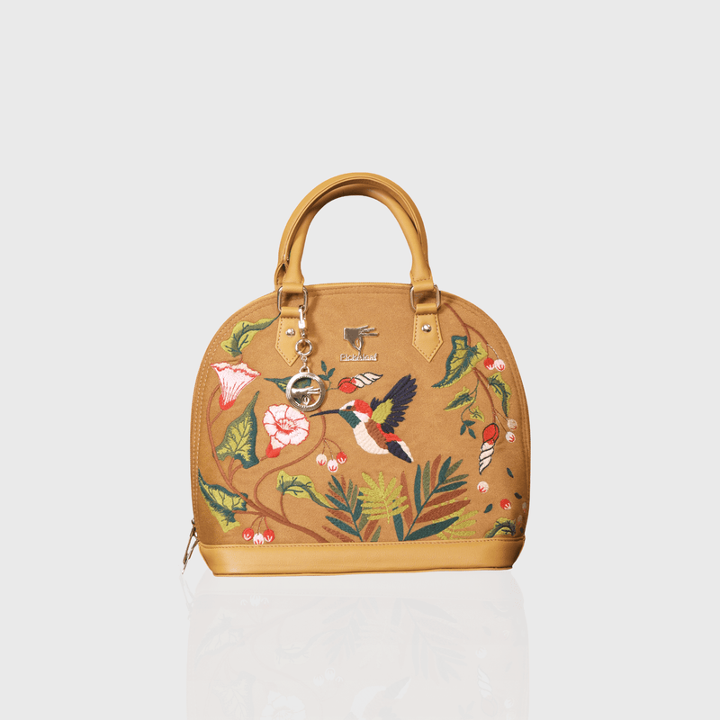 Gold Flora embroidered handbag.
