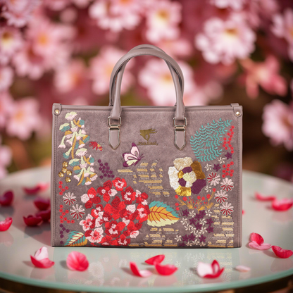 Gray Embroidery Garden Grey Shoulder Bag