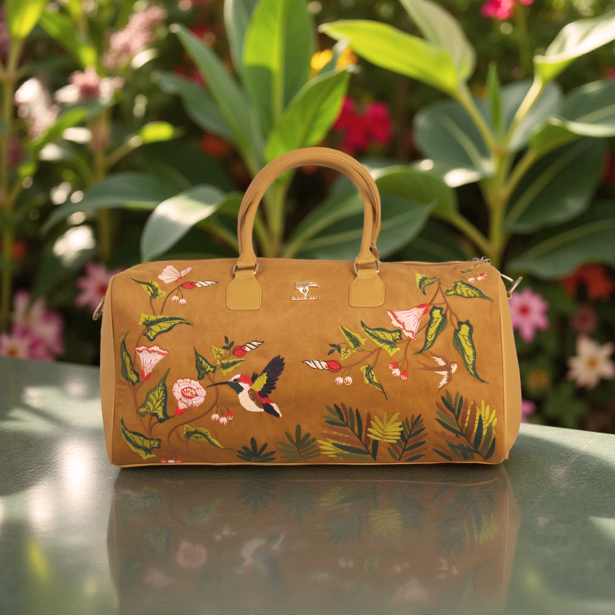 Gold Embroidery Flora Duffel Bag