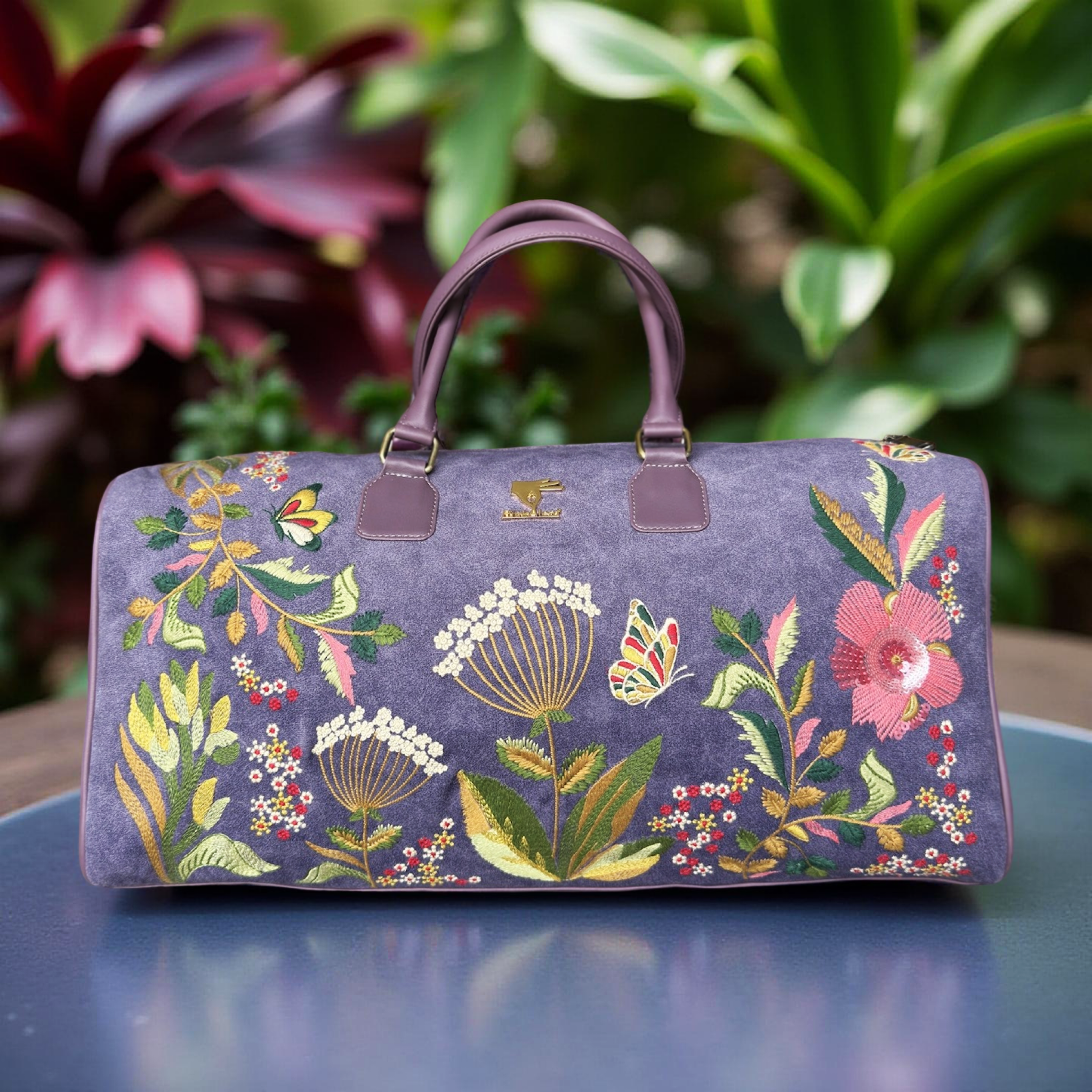 Purple Embroidery Violet Valley Duffel Bag
