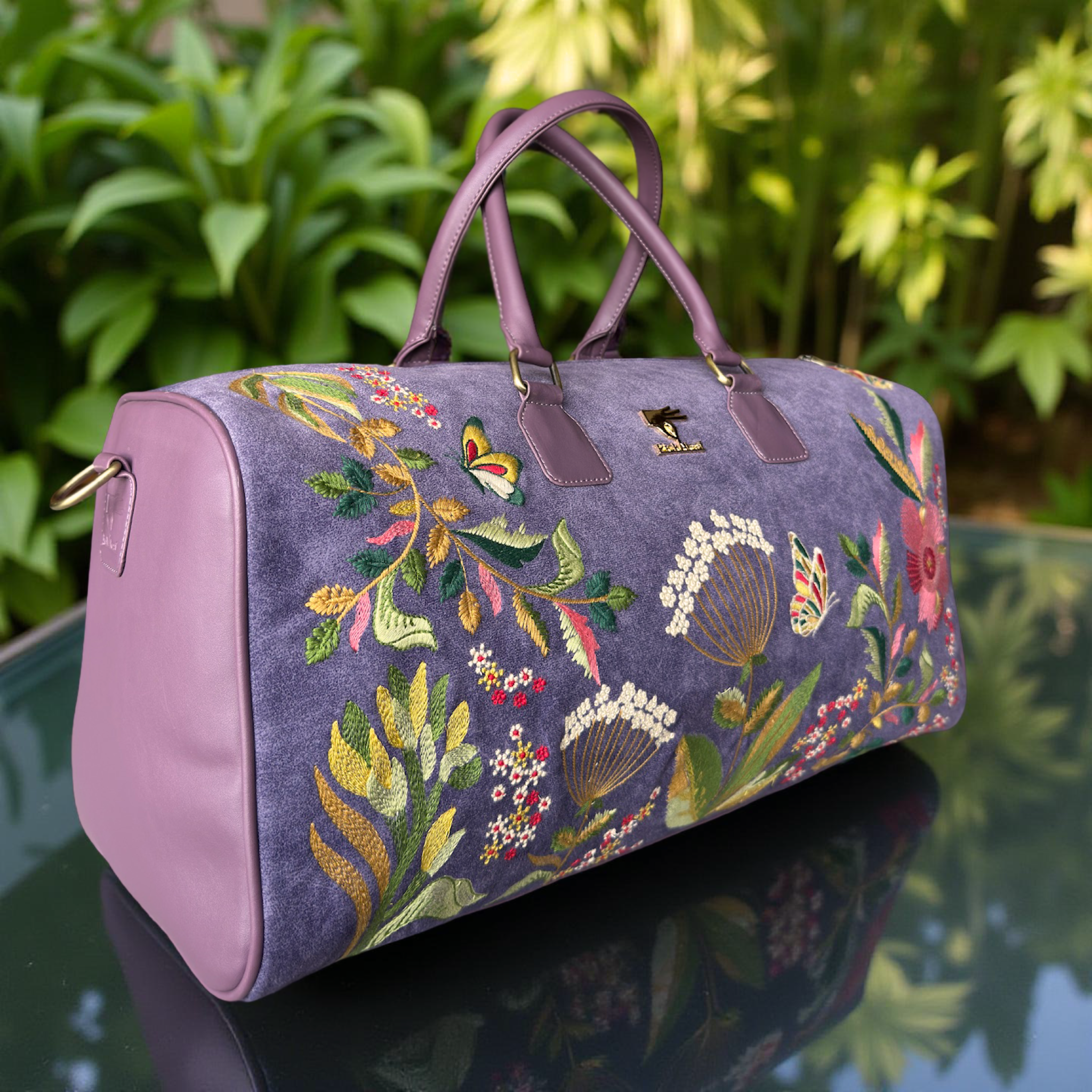 Purple Embroidery Violet Valley Duffel Bag