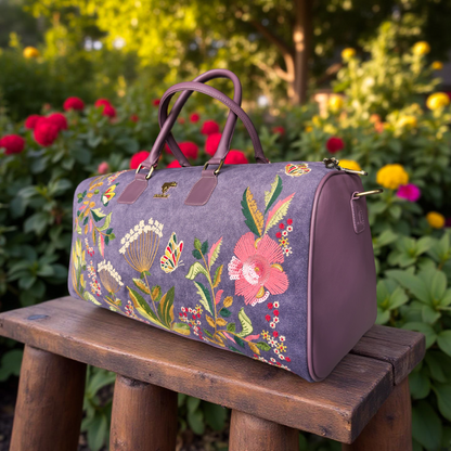 Purple Embroidery Violet Valley Duffel Bag