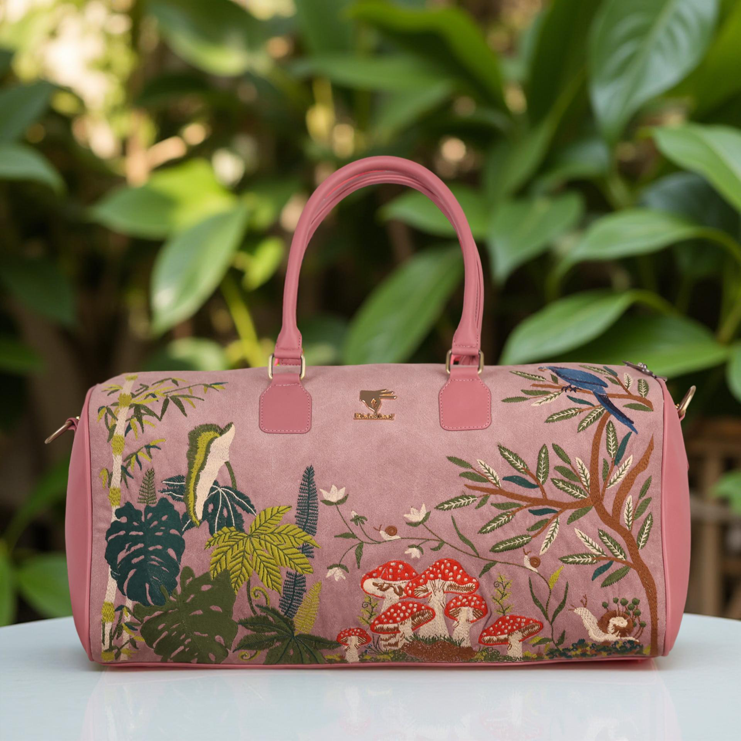 Pink Embroidery Paradise Duffel Bag