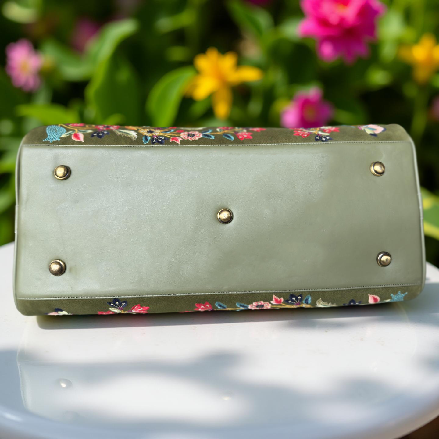 Olive Green Embroidery Waves Duffel Bag