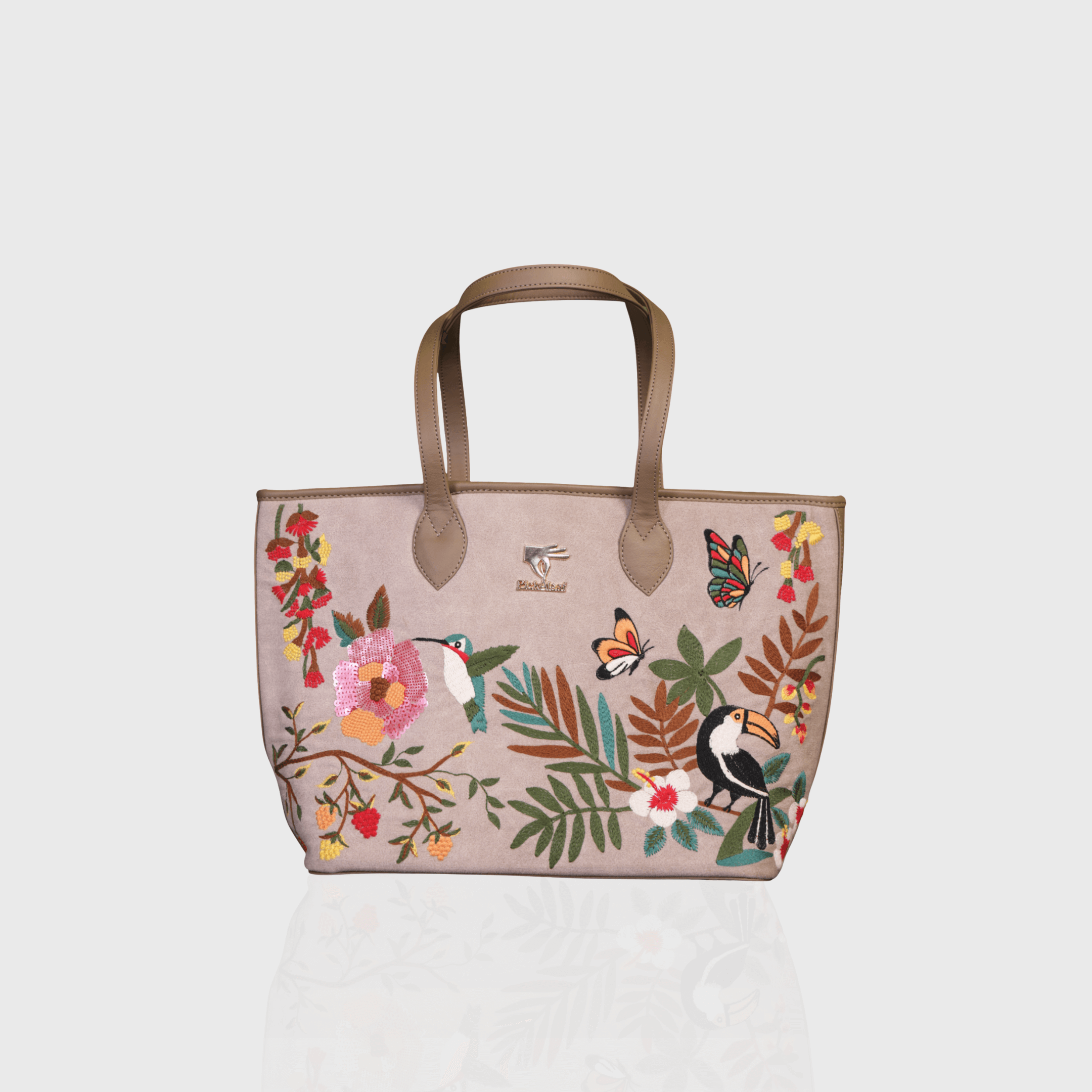 Beige floral vegan leather tote from Mystic Garden Collection