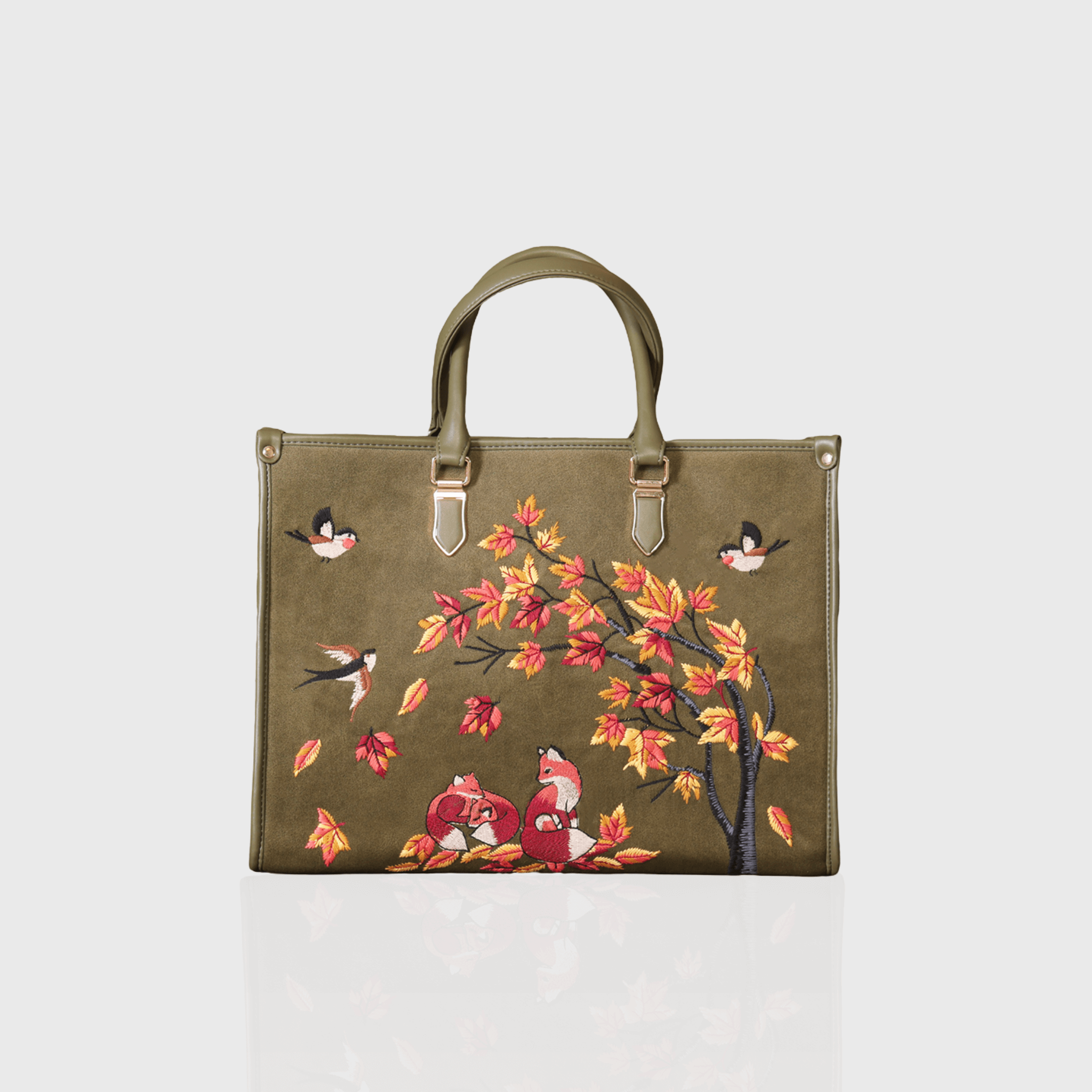 Olive green Autumn Whisper embroidered shoulder bag.