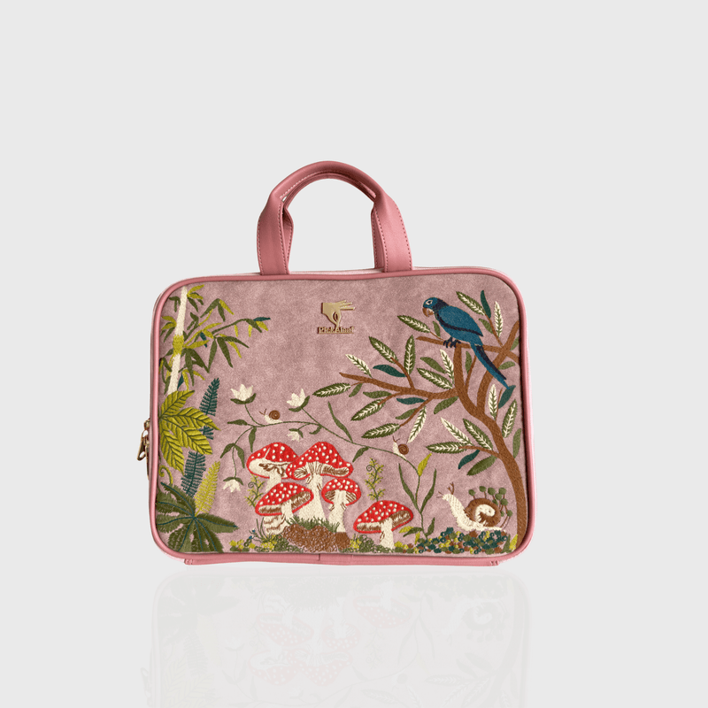 Pink Paradise embroidered laptop sleeve.