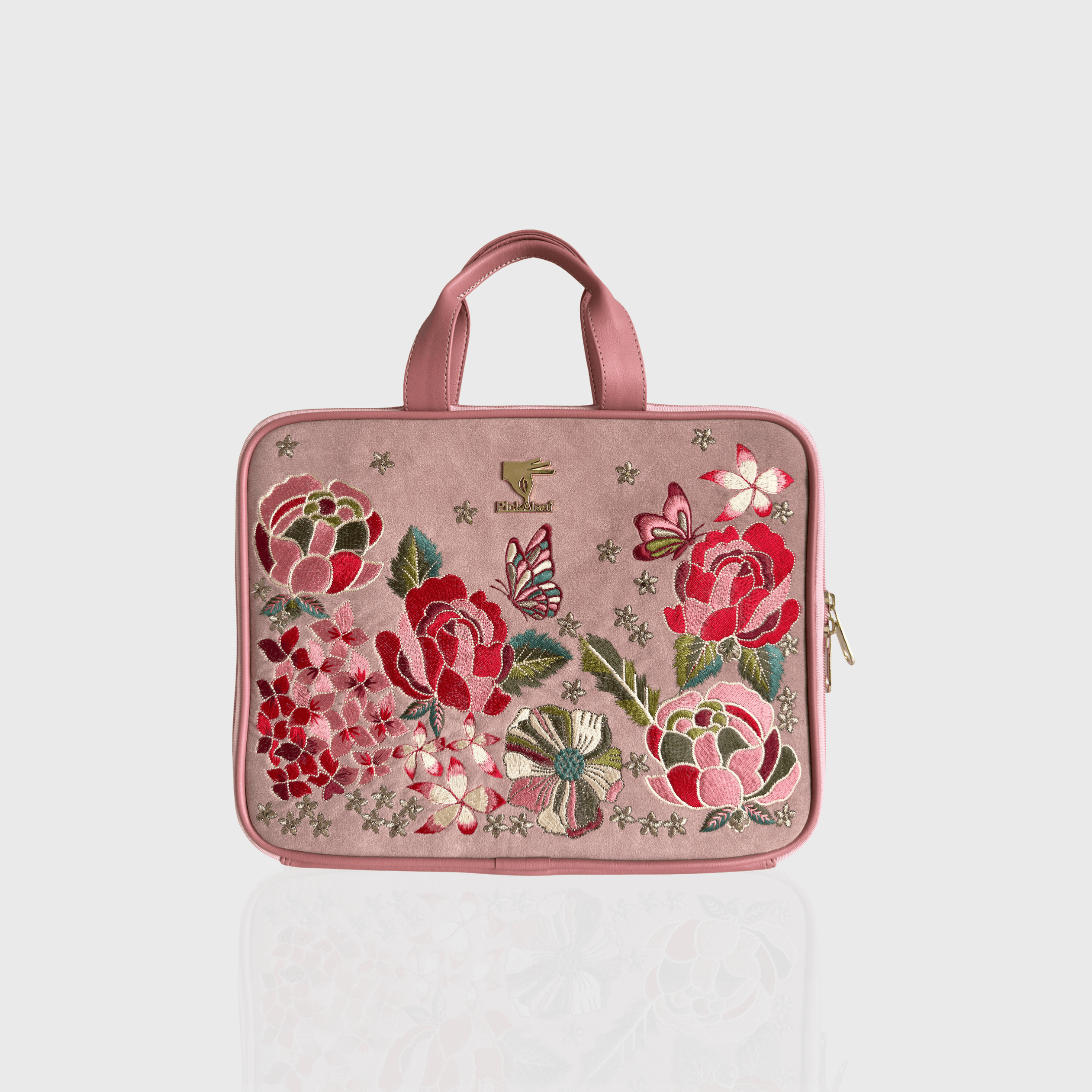 Pink Petal Eden embroidered laptop sleeve.