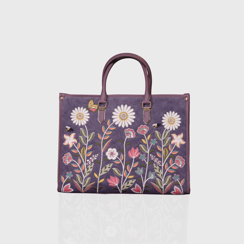 Purple Daisy Dream embroidered shoulder bag.