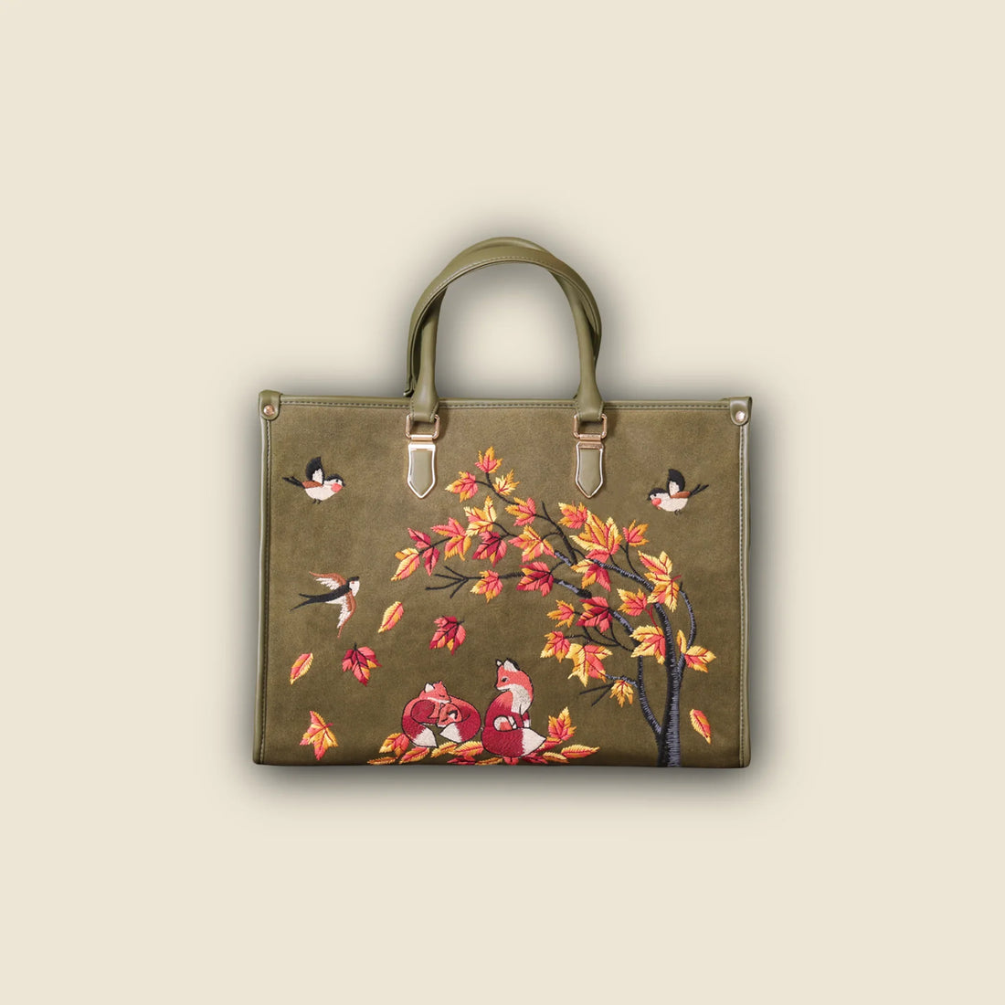 Olive Green Embroidery Autumn Whisper Shoulder Bag