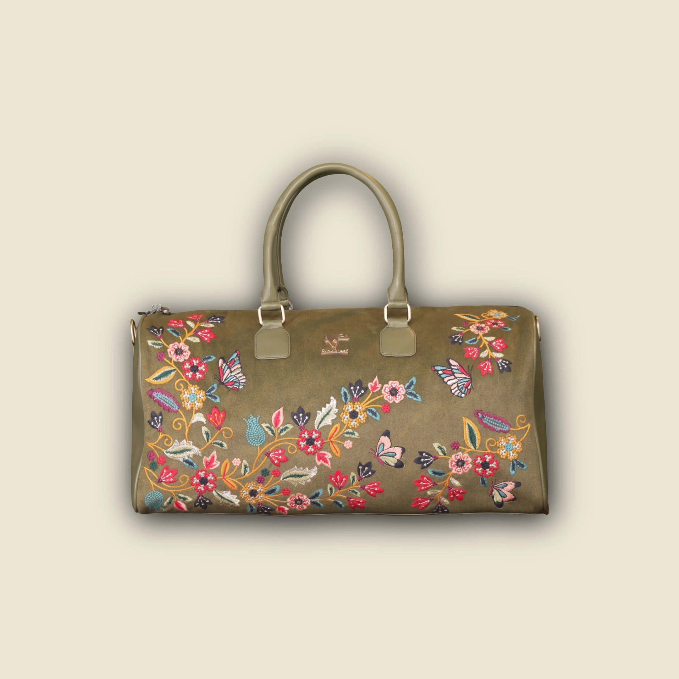 Olive Green Embroidery Waves Duffel Bag