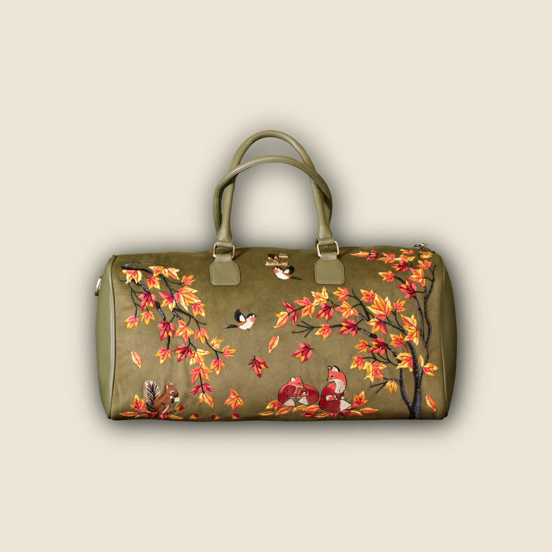 Olive Green Embroidery Autumn Whisper Duffel Bag