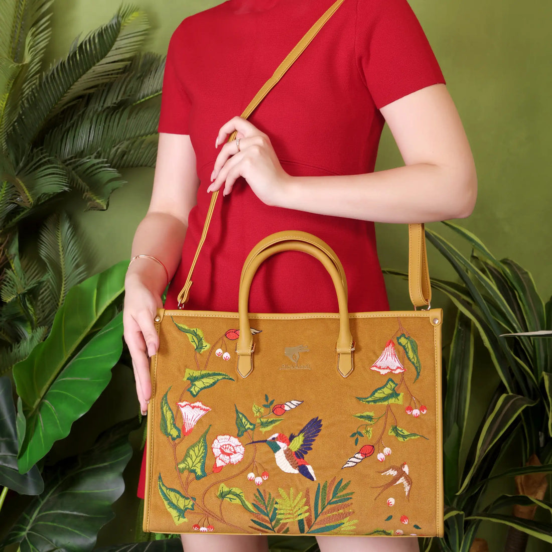 Golden Flora Structured Tote Bag