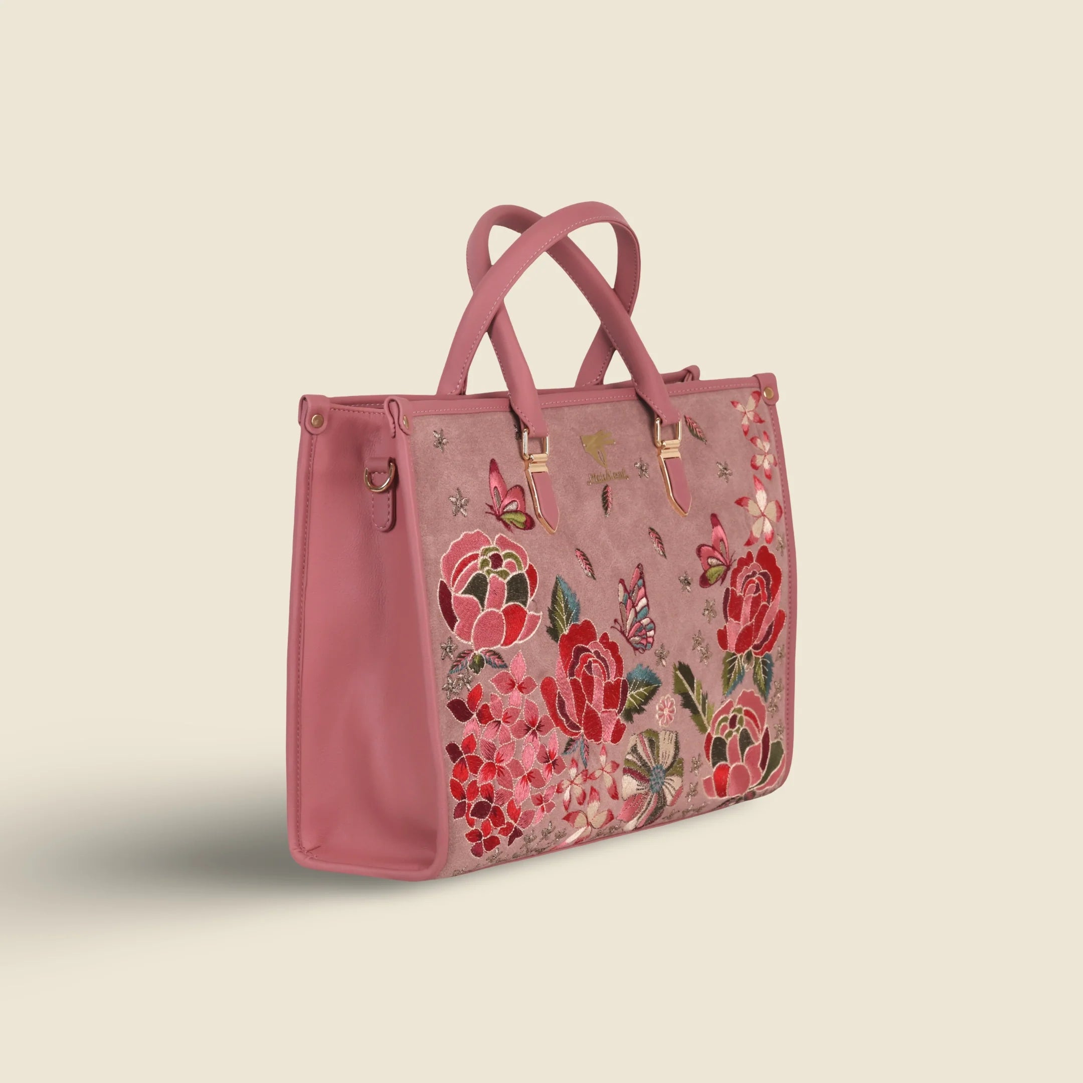 Pink Embroidery Vegan Leather Shoulder Bag