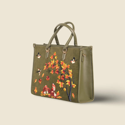 Olive Green Embroidery Autumn Whisper Shoulder Bag