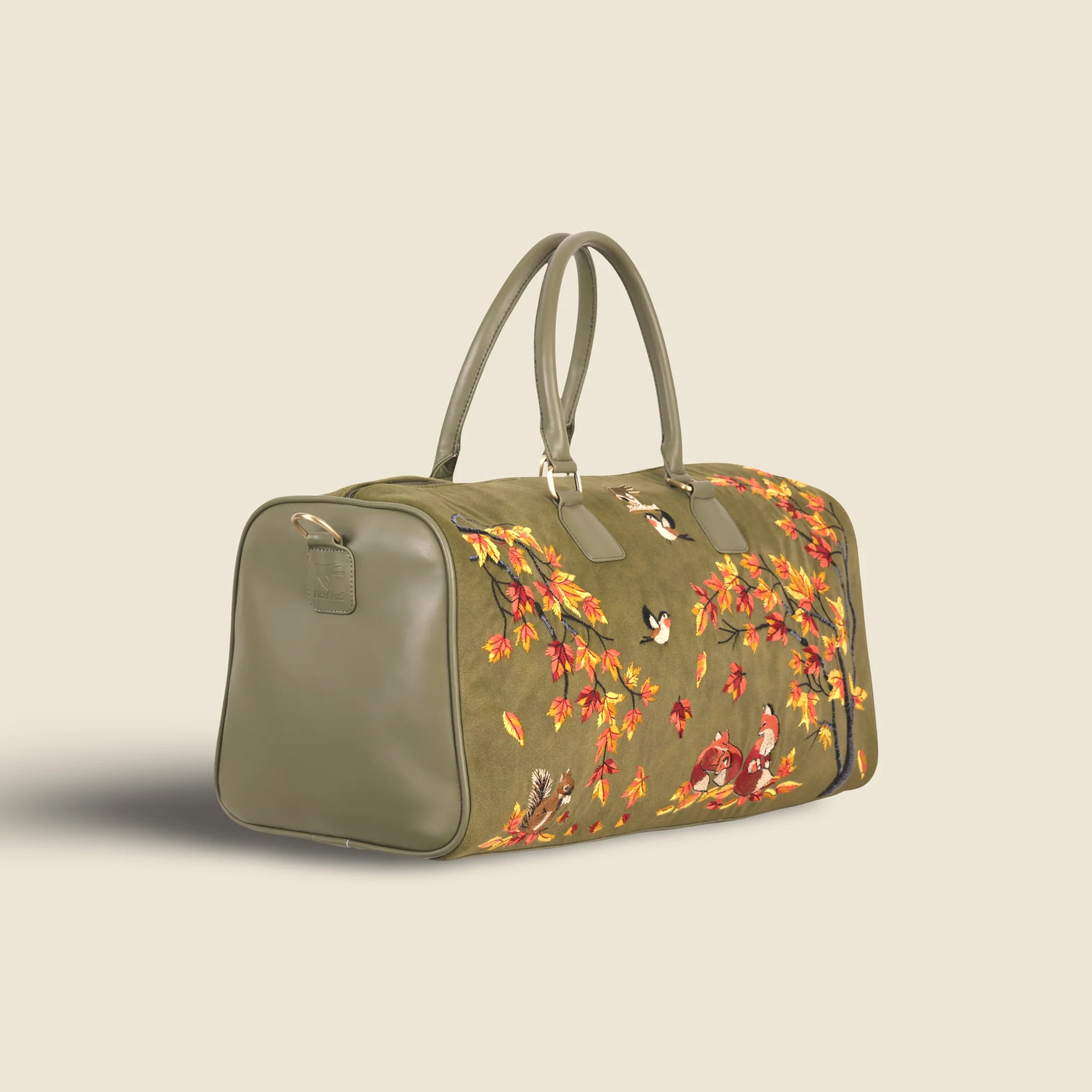 Olive Green Embroidery Autumn Whisper Duffel Bag